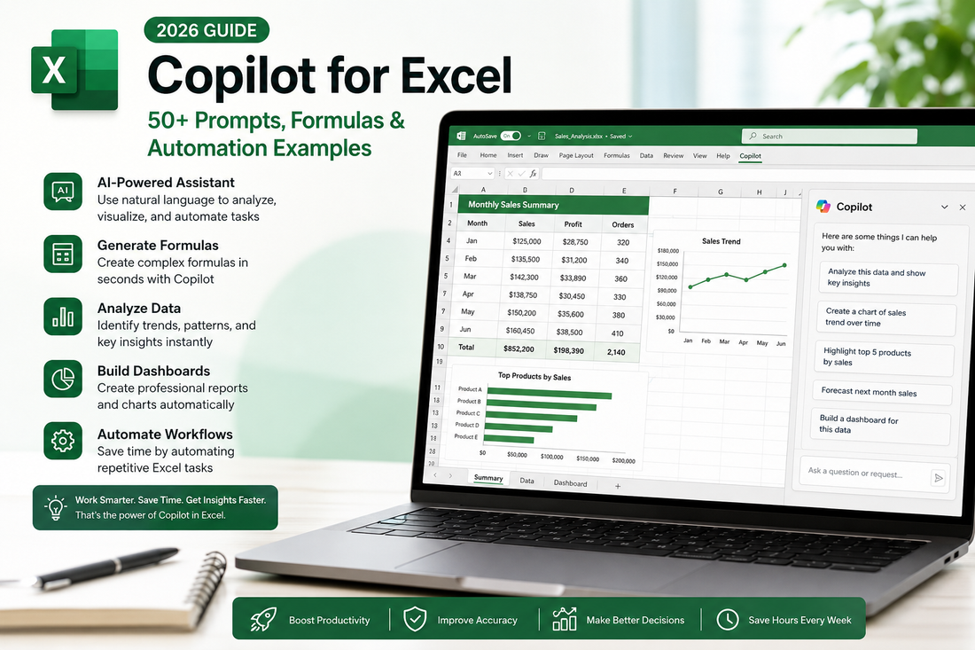 Copilot for Excel Guide (2026): 50+ Prompts, Formulas & Automation Examples