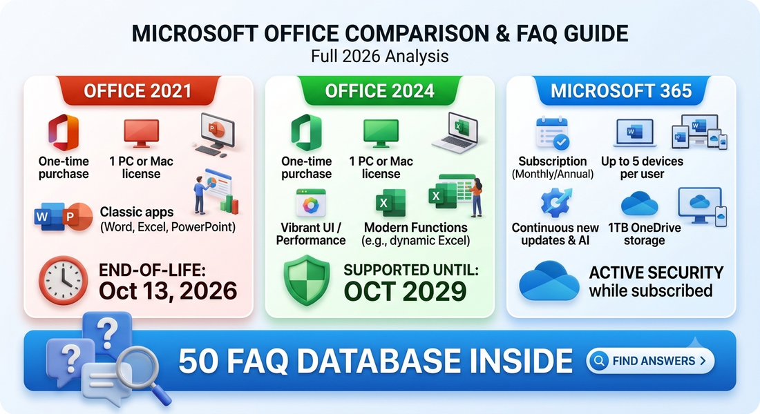 Microsoft Office 2021 vs 2024 vs 365: Full 2026 Buyer's Guide & 50 FAQs