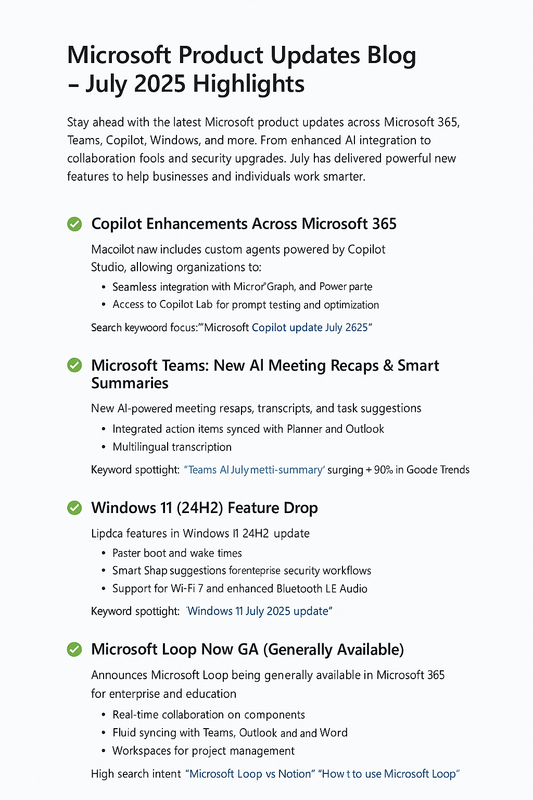 Microsoft Product Updates July 2025: Key Highlights & Features - Softwarekeep