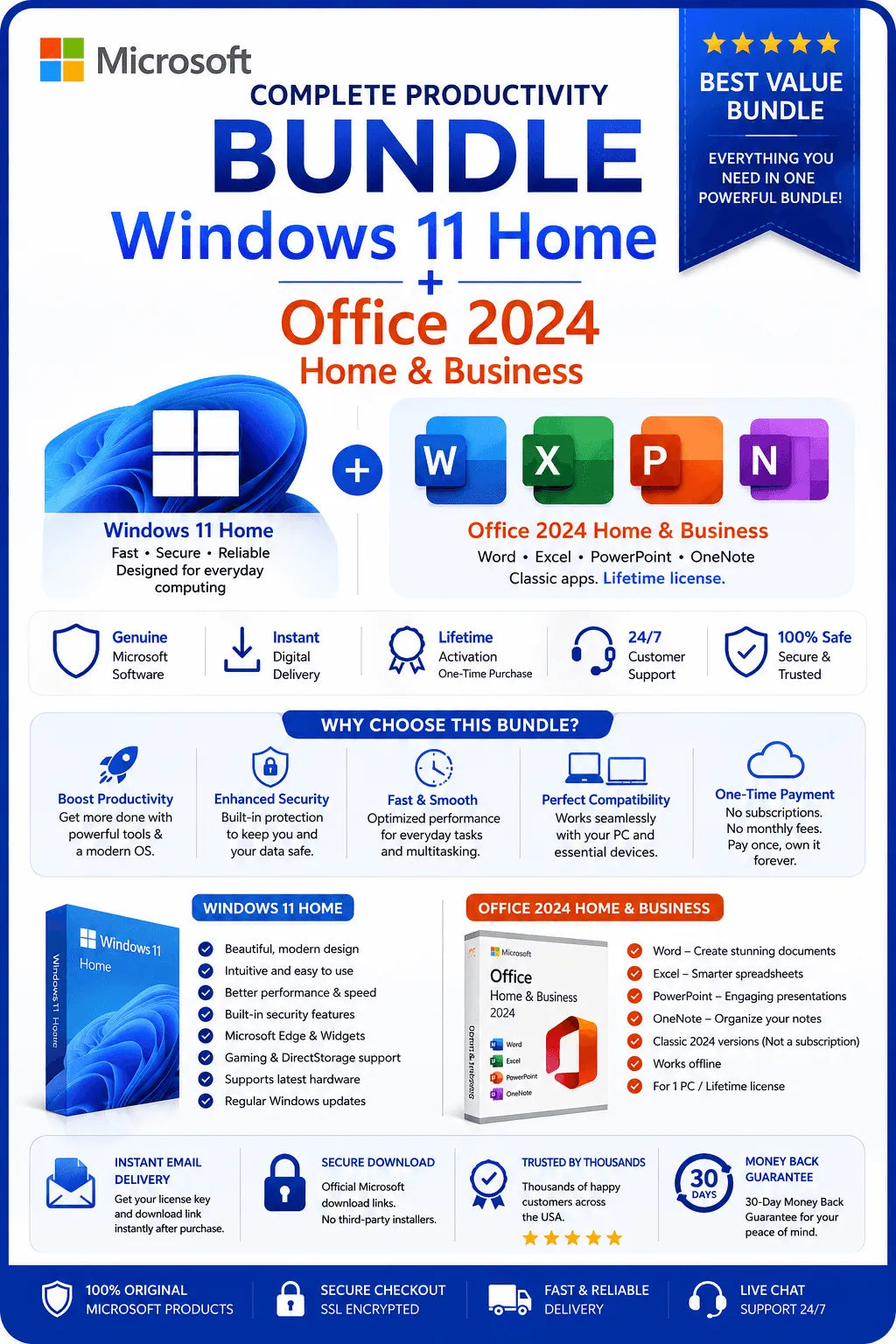 Windows 11 Home + Office 2024 Home & Business PC