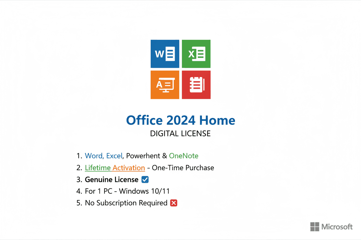 Microsoft Office 2024 Home download with digital license for Word, Excel, PowerPoint and OneNote