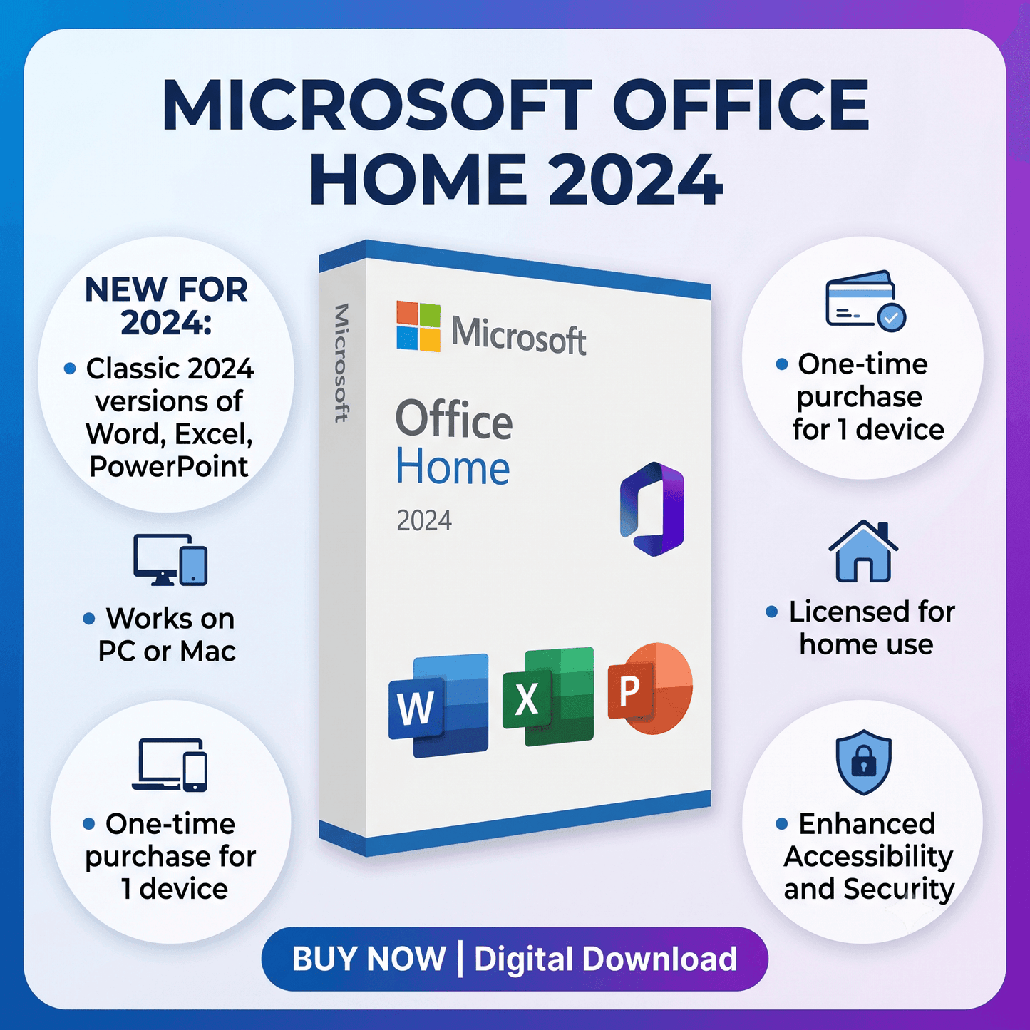 Microsoft Office 2024 Home download. One-time purchase software for PC or Mac, includes Word, Excel, PowerPoint.