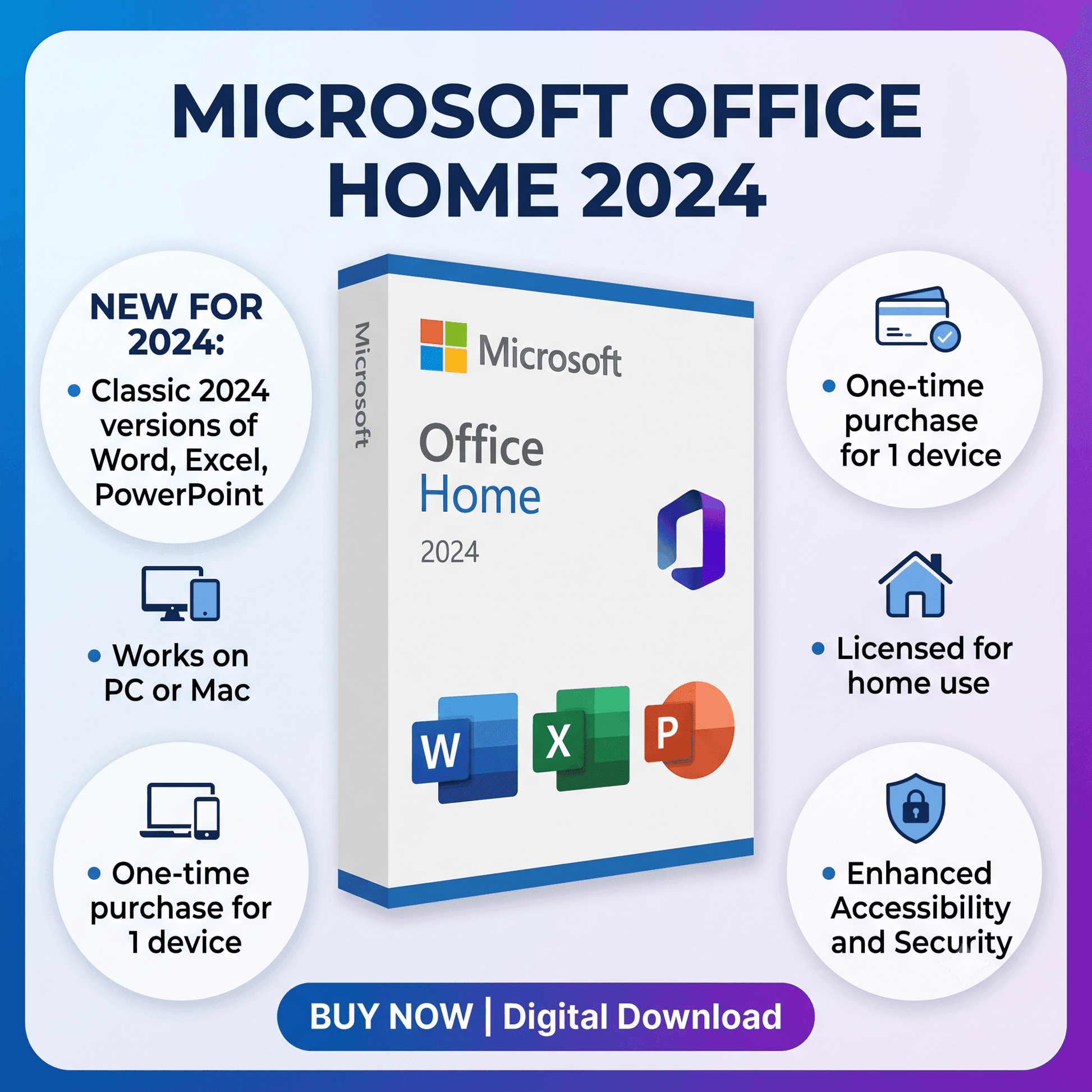 Microsoft Office 2024 Home download. One-time purchase software for PC or Mac, includes Word, Excel, PowerPoint.