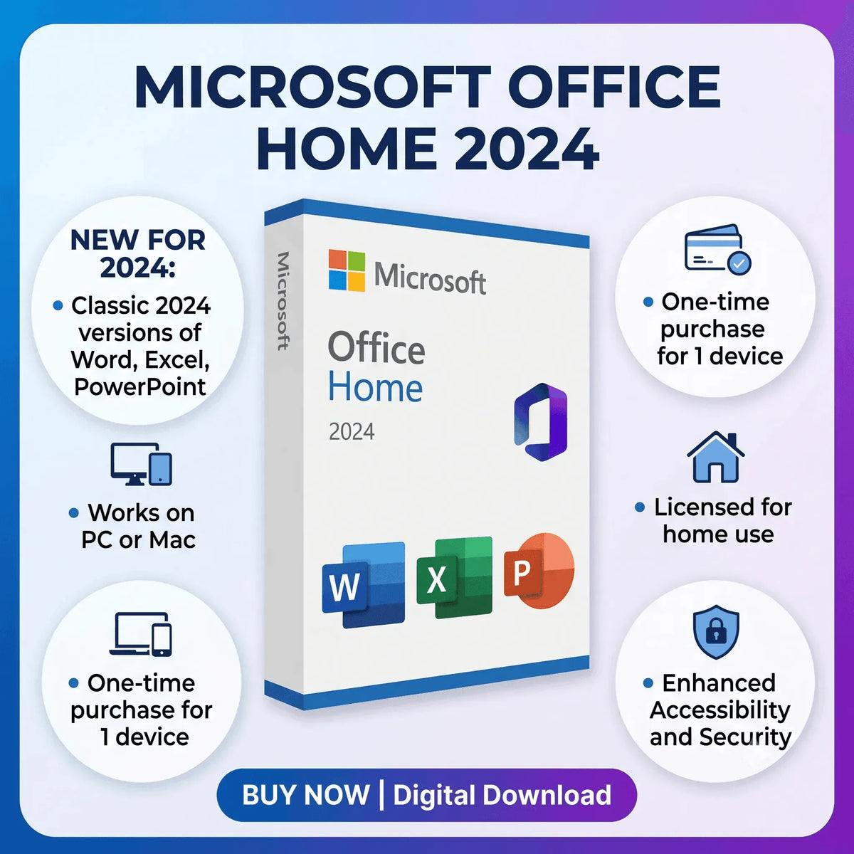 Microsoft Office 2024 Home download. One-time purchase software for PC or Mac, includes Word, Excel, PowerPoint.