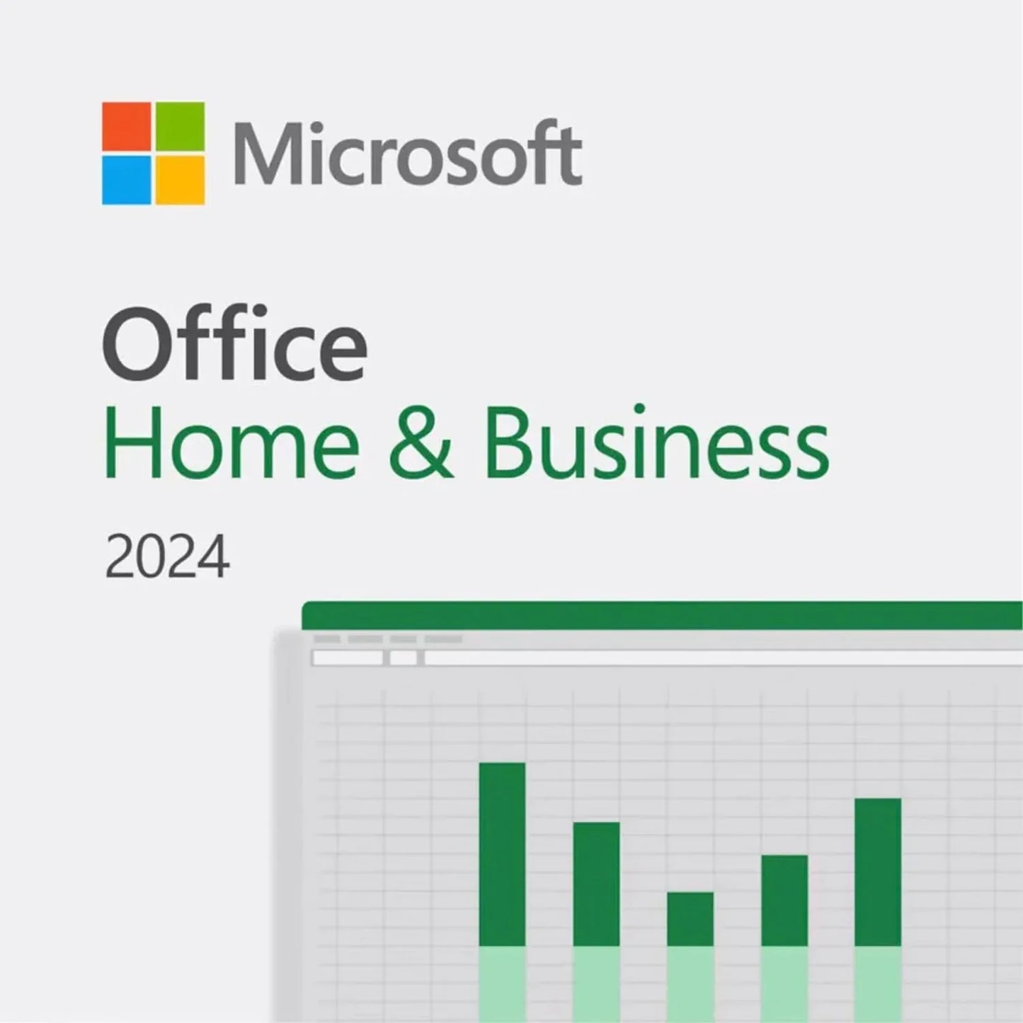 Microsoft Office Home and Business 2024 license box with graph design for productivity software