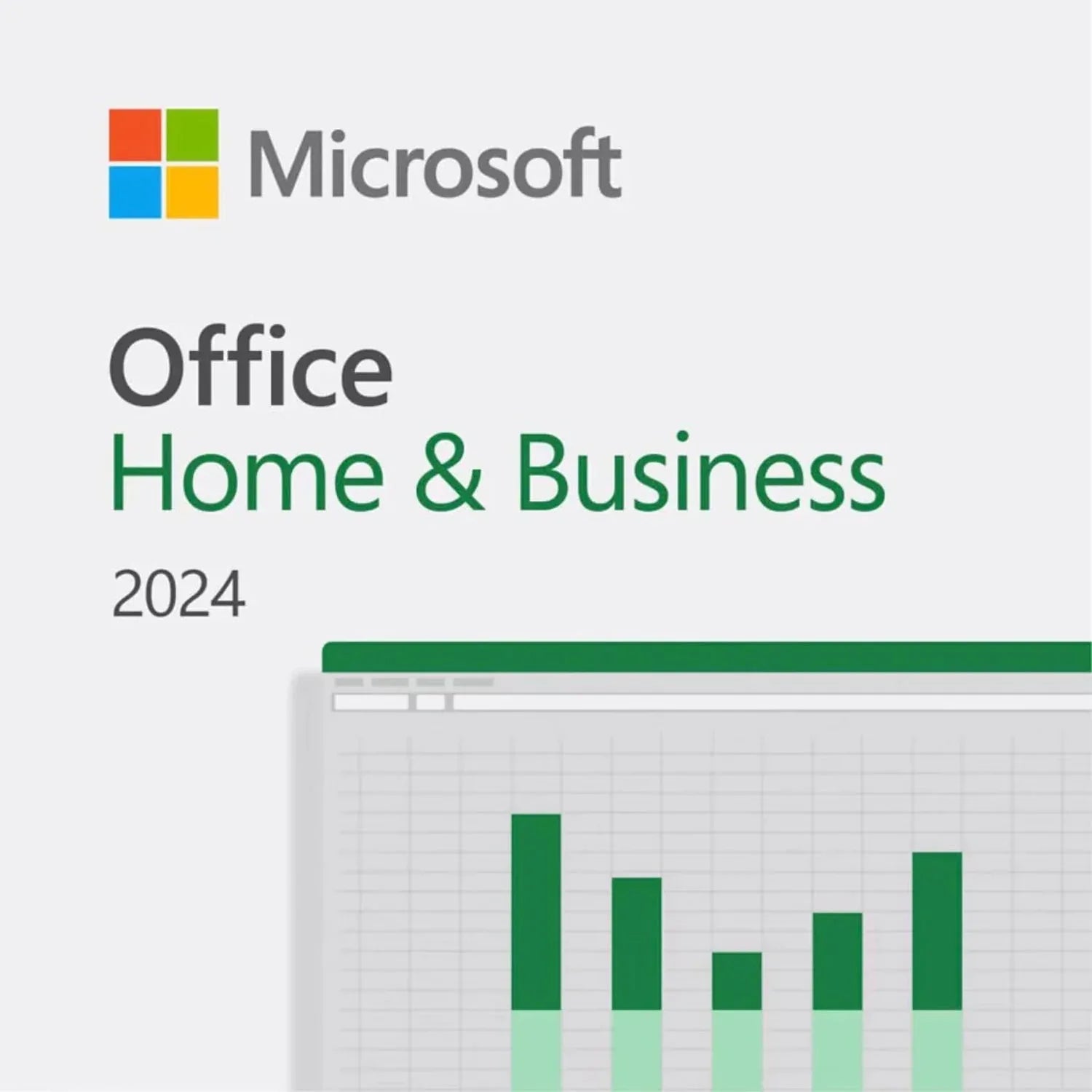 Microsoft Office Home and Business 2024 license box with graph design for productivity software