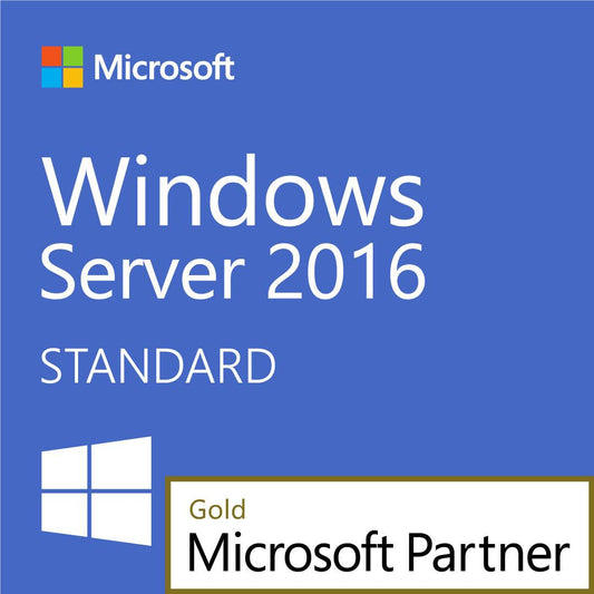 Microsoft Windows Server 2016 Standard 16 core packaging with partner certification logo