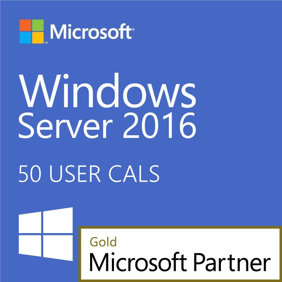 Microsoft Windows Server 2016 user CALs package featuring 50 user licenses for efficient client access