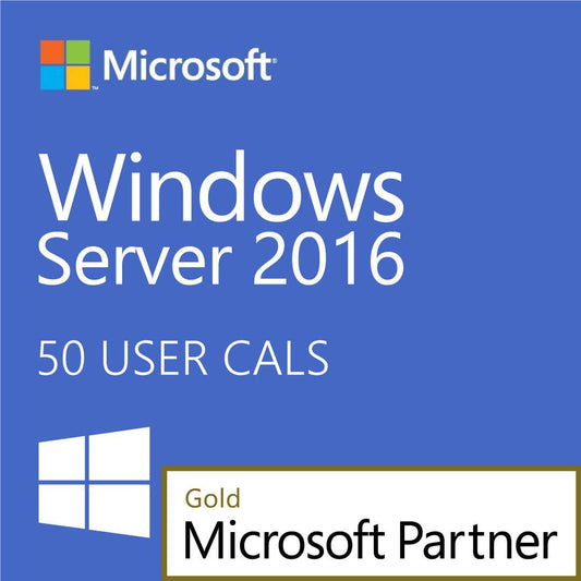 Microsoft Windows Server 2016 user CALs package featuring 50 user licenses for efficient client access