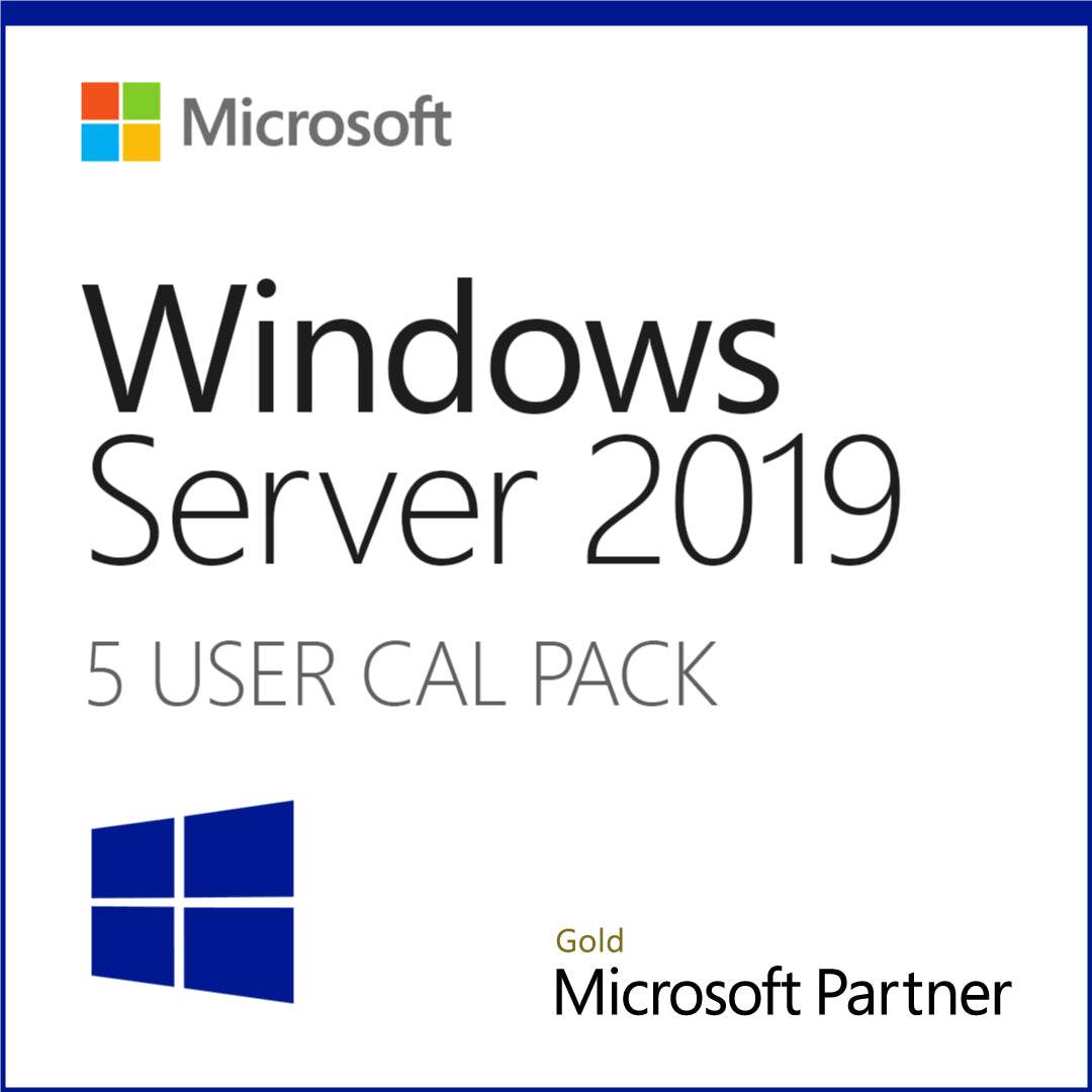 Microsoft Windows Server 2019 5 User CAL Pack logo with partner badge and icons