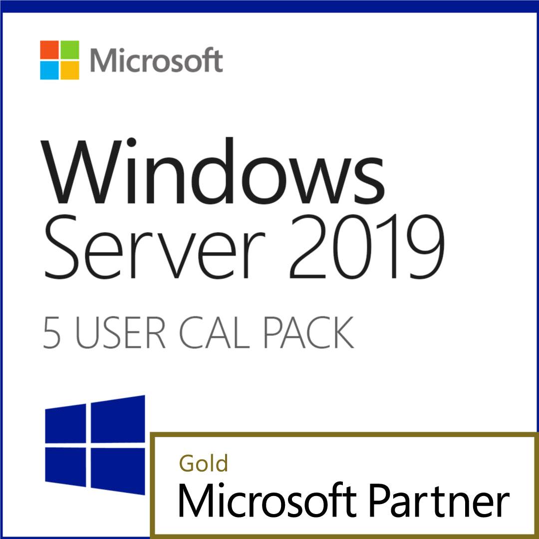 Microsoft Windows Server 2019 5 User CAL Pack with Gold Microsoft Partner logo for licensing needs