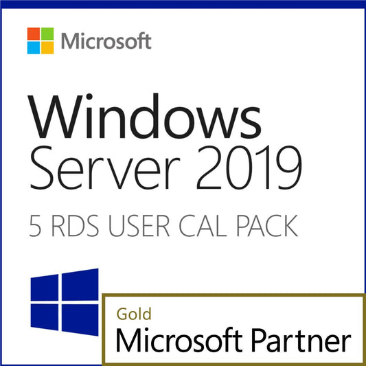Microsoft Windows Server 2019 5 User CAL pack with official partner badge for remote desktop services