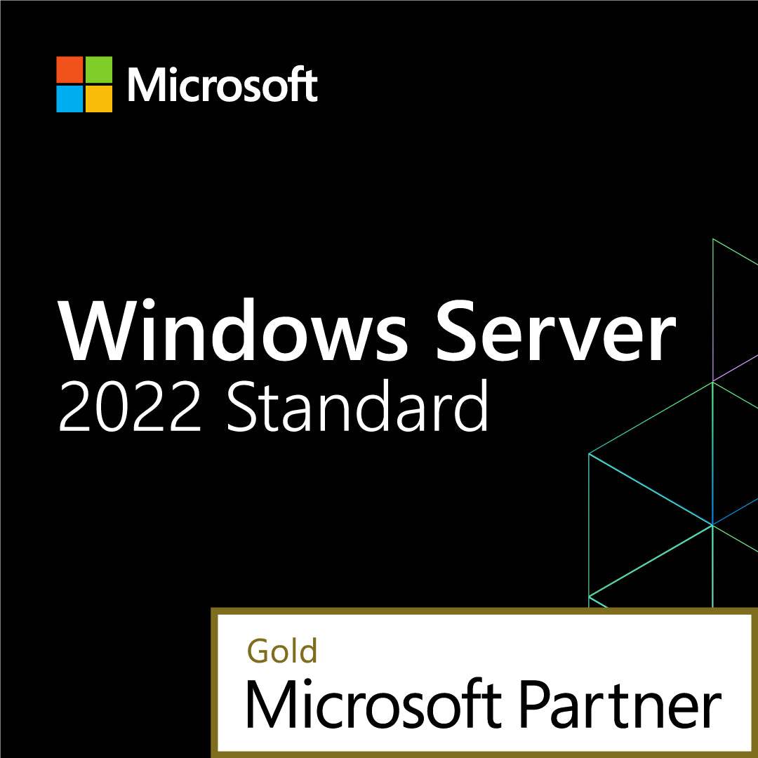 Microsoft Windows Server 2022 Standard 16 Core License logo featuring a Gold Microsoft Partner badge