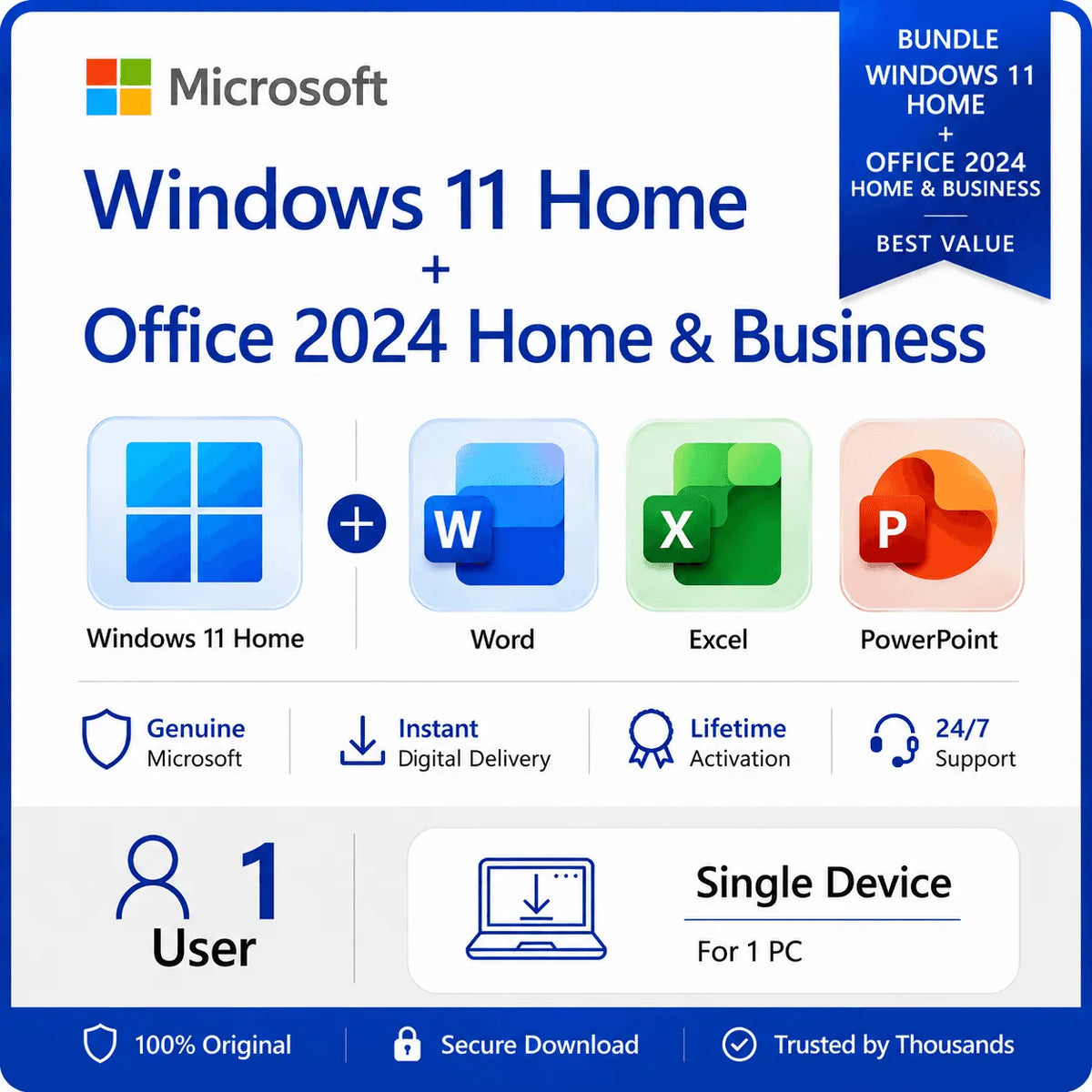 Windows 11 Home + Office 2024 Home & Business PC